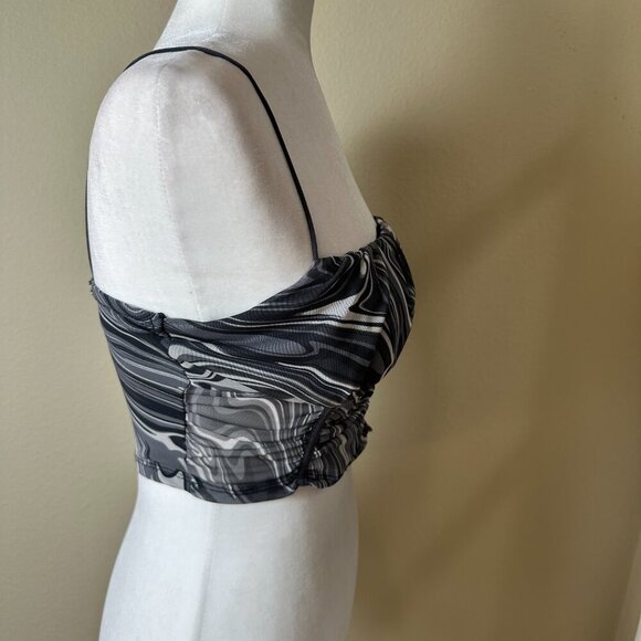 GARAGE Sheer Crop Top Grey Print Size Small Camisole Tank Top - Picture 2 of 9